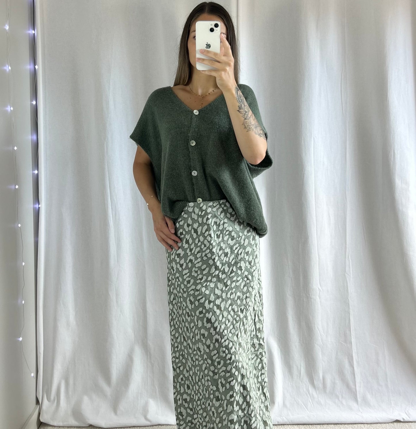 JUPE LONGUE SYNDY - LÉOPARD KAKI