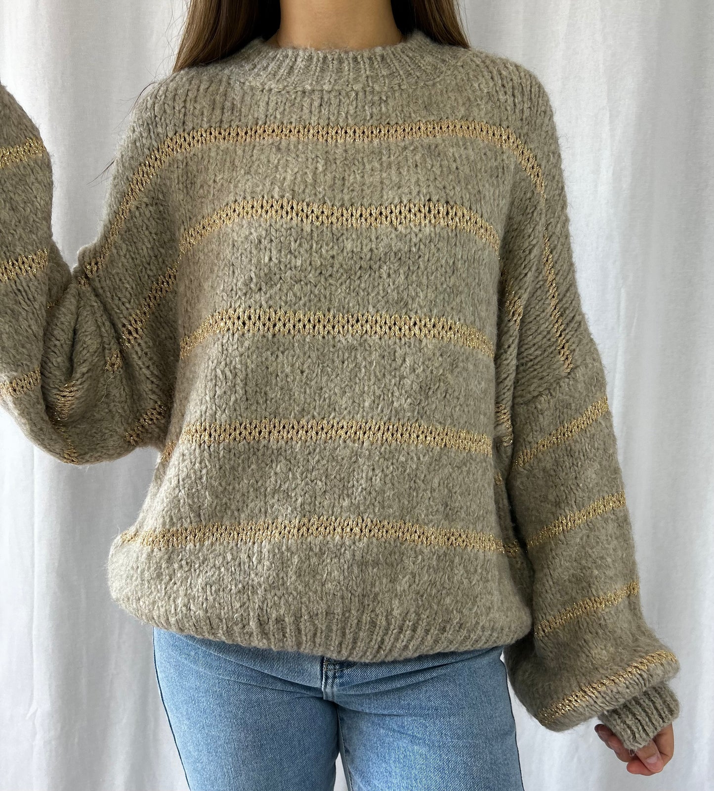 PULL ANAÉ - RAYÉ MARRON ET DORÉ