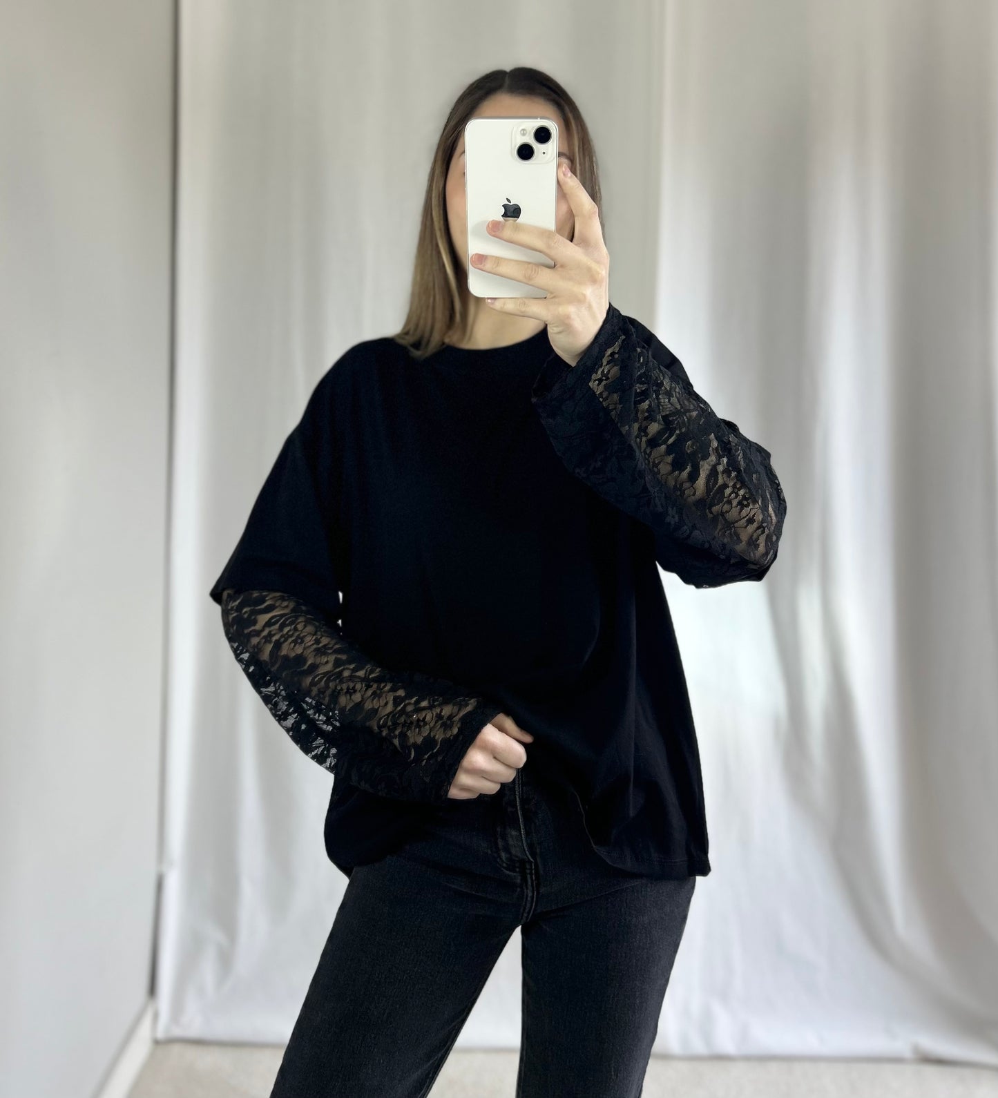 T-SHIRT DENTELLE - NOIR