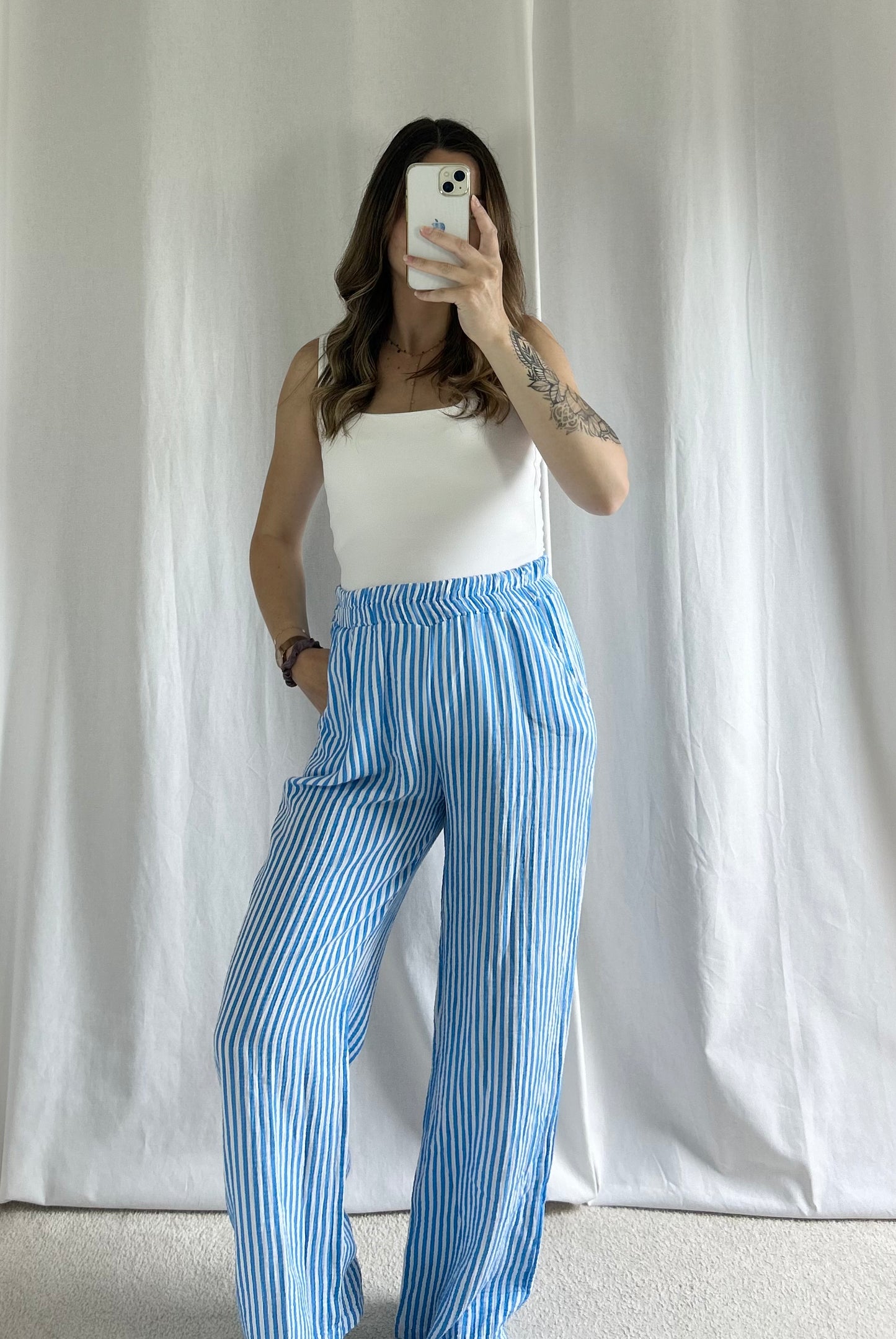 PANTALON GAZE - RAYÉ BLEU