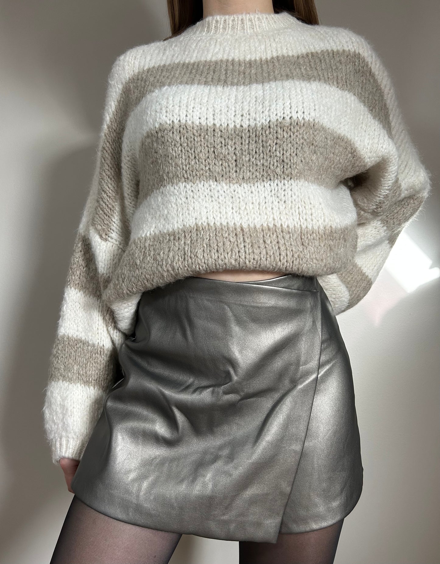 PULL ANAÉ - RAYÉ BEIGE ET BLANC