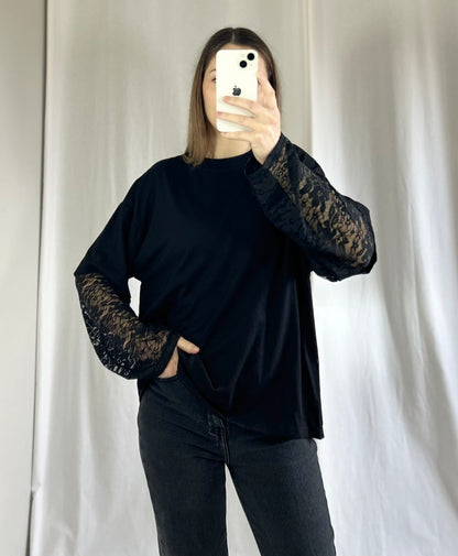 T-SHIRT DENTELLE - NOIR
