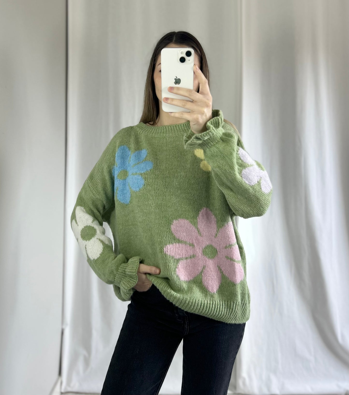 PULL FLEURS - VERT