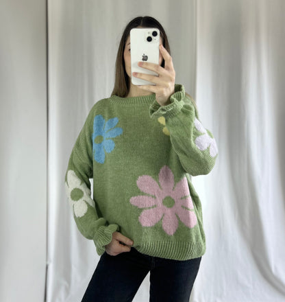 PULL FLEURS - VERT