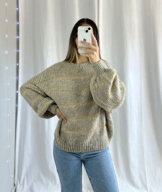 PULL ANAÉ - RAYÉ MARRON ET DORÉ