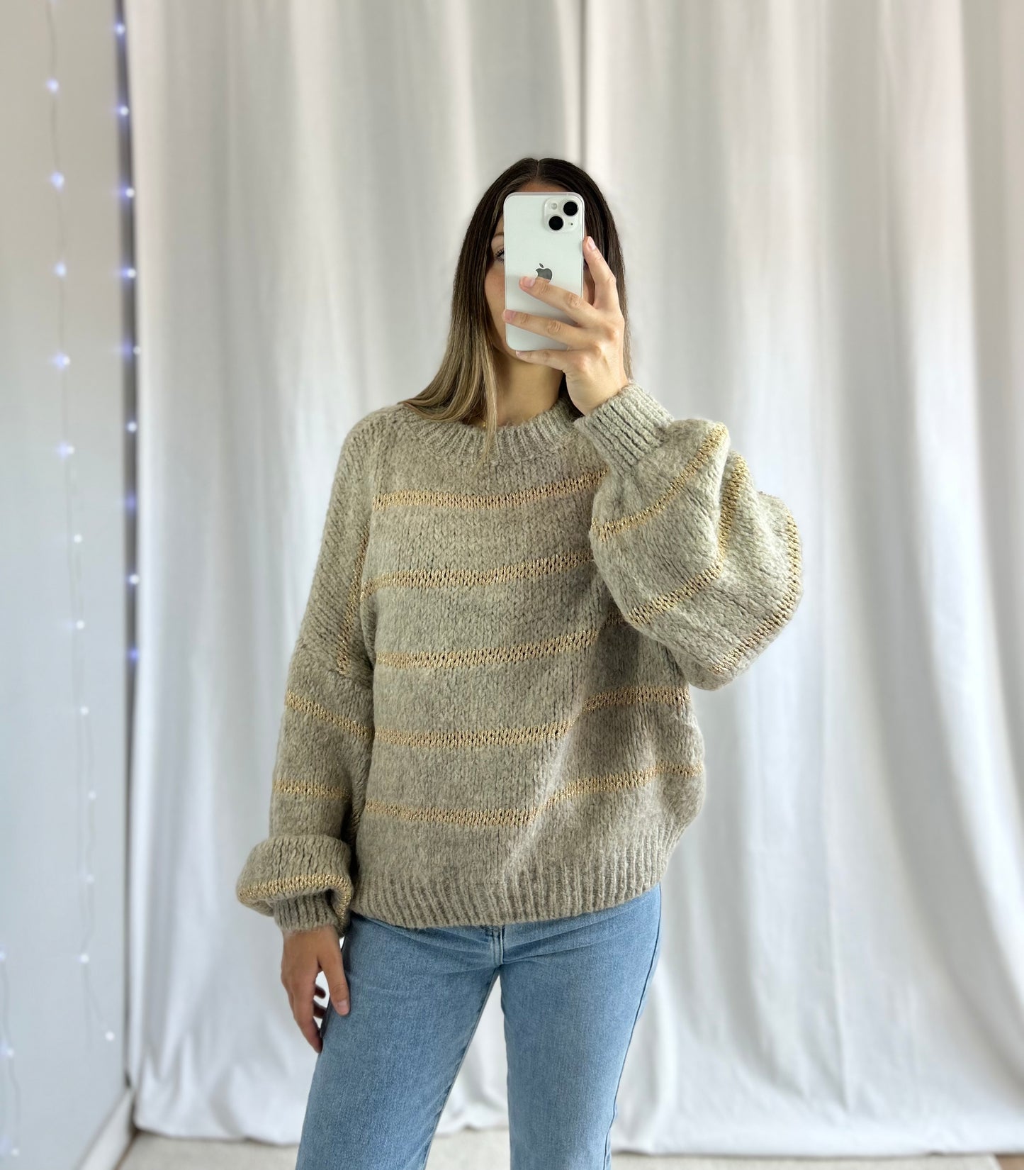 PULL ANAÉ - RAYÉ MARRON ET DORÉ