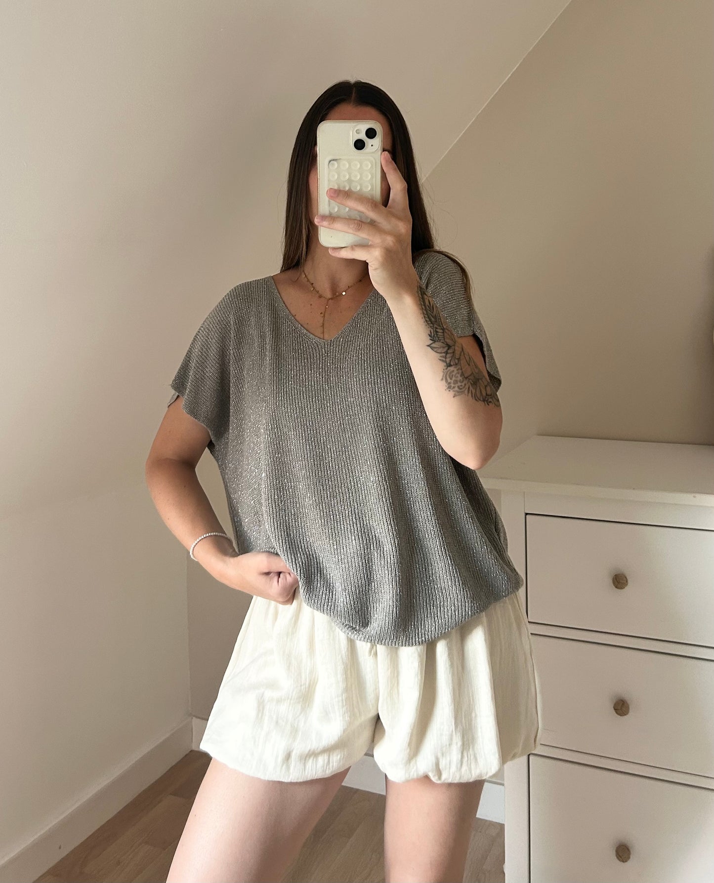 HAUT PAILLETÉ - TAUPE
