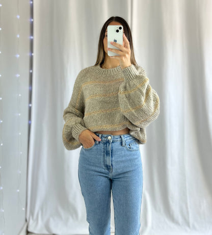 PULL ANAÉ - RAYÉ MARRON ET DORÉ