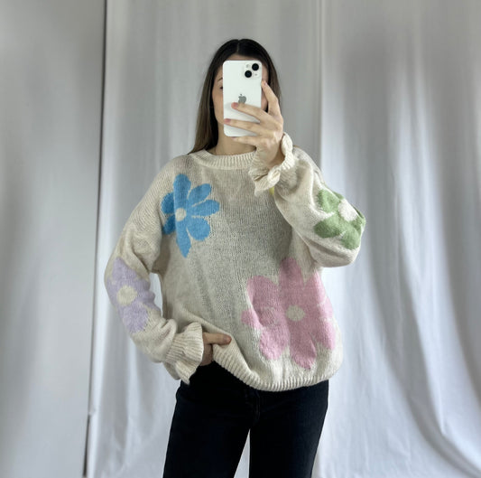 PULL FLEURS - ECRU
