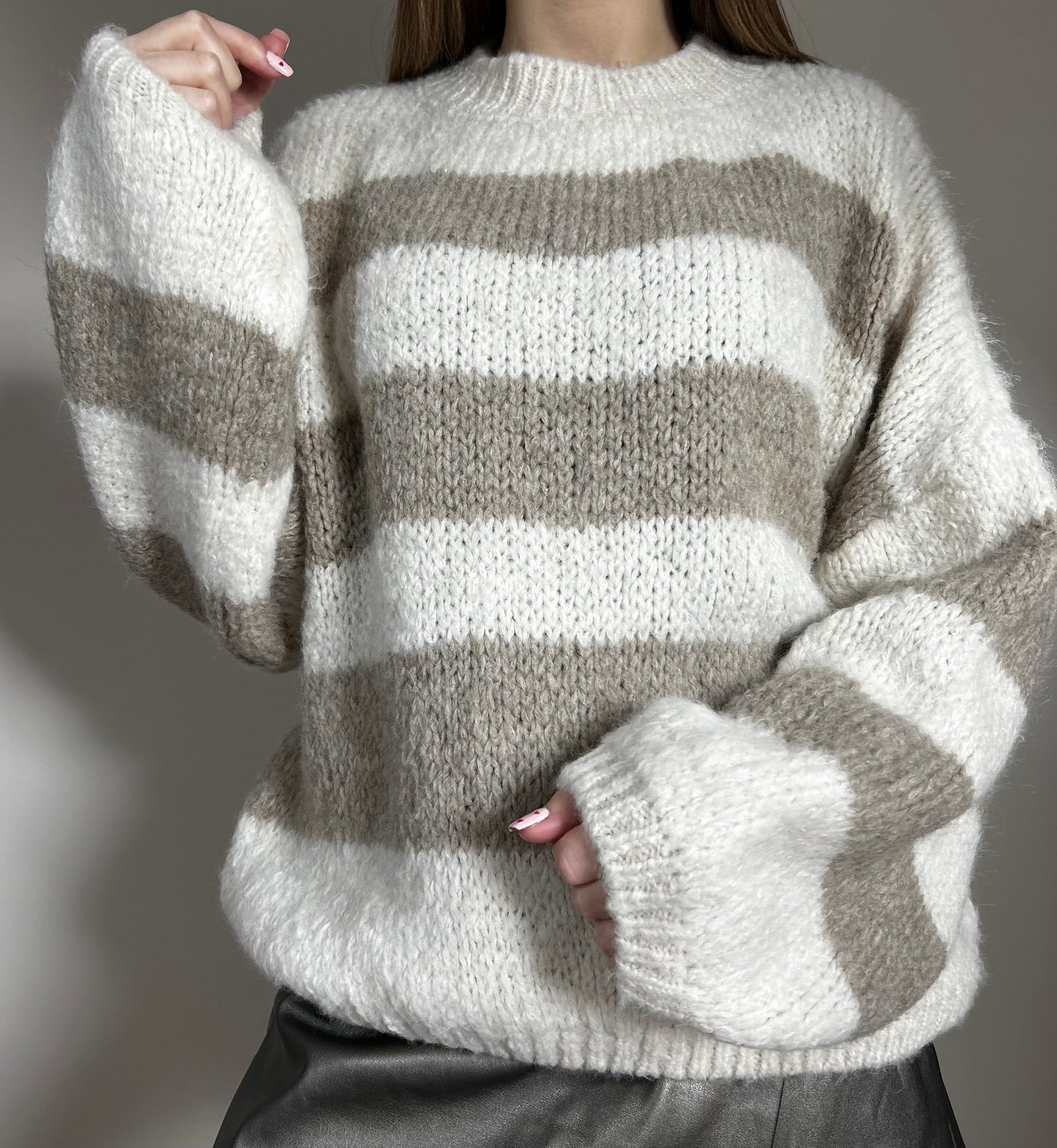 PULL ANAÉ - RAYÉ BEIGE ET BLANC