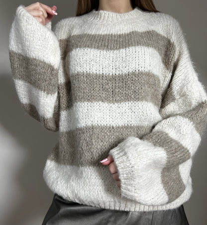 PULL ANAÉ - RAYÉ BEIGE ET BLANC
