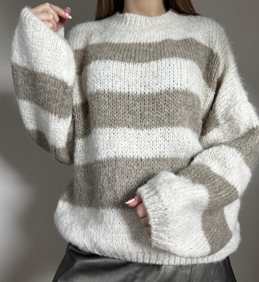 PULL ANAÉ - RAYÉ BEIGE ET BLANC