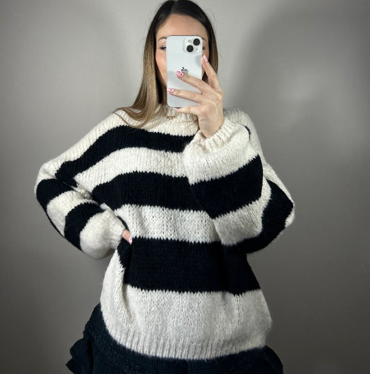 PULL ANAÉ - RAYÉ NOIR ET BLANC